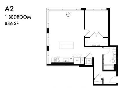 Floor plan for 1 bed, 1 bath, 825 sqft